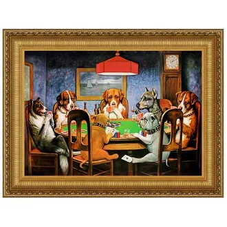 A Friend in Need (Poker Dogs) Framed Canvas Replica Painting: Medium