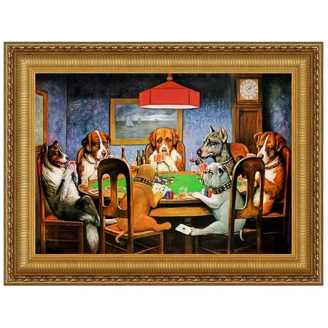 A Friend in Need (Poker Dogs) Framed Canvas Replica Painting: Large