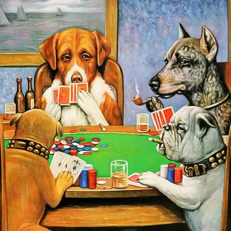 A Friend in Need (Poker Dogs) Framed Canvas Replica Painting: Grande