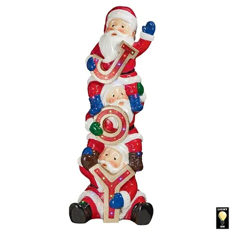 The Christmas Crew Stacked Santa's Illuminated Holiday Sculpture