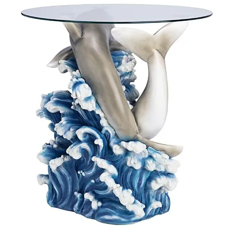 Dolphin Cove Glass-Topped Sculptural Table