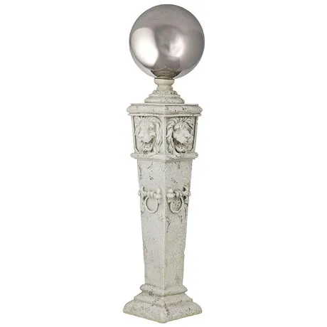 Lion Head Metal Gazing Globe Garden Pillar Statue