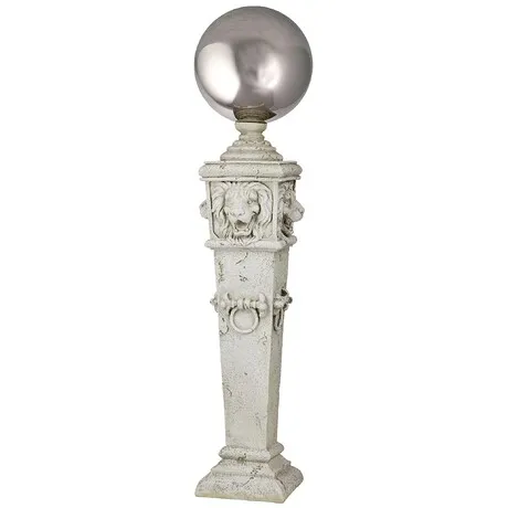 Lion Head Metal Gazing Globe Garden Pillar Statue