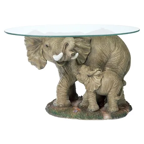 Elephant's Majesty Glass-Topped Sculptural Cocktail Table