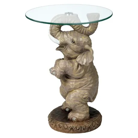 Good Fortune Elephant Sculpture Glass-Topped Table
