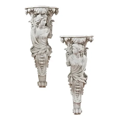 French Baroque Caryatid Wall Sculptures: Set of Two