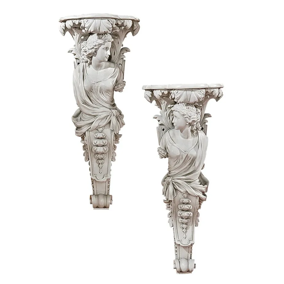 French Baroque Caryatid Wall Sculptures: Set of Two