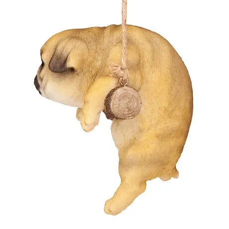 Pug Puppy on a Perch Hanging Dog Sculpture