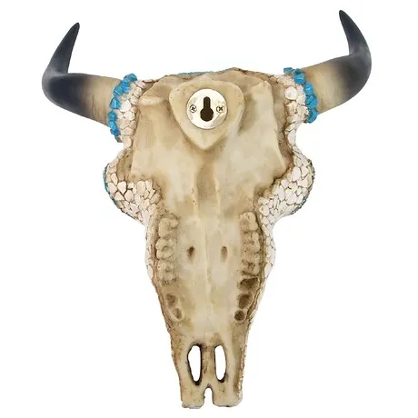 Mystic Plains Warrior Faux Gem Encrusted Cow Skull Wall Sculpture: Medium