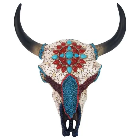Mystic Plains Warrior Faux Gem Encrusted Cow Skull Wall Sculpture: Medium