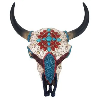 Mystic Plains Warrior Faux Gem Encrusted Cow Skull Wall Sculpture: Medium