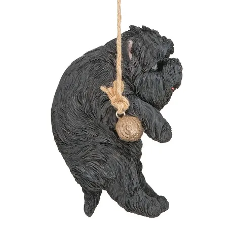 Black Westie Puppy on a Perch Hanging Dog Sculpture