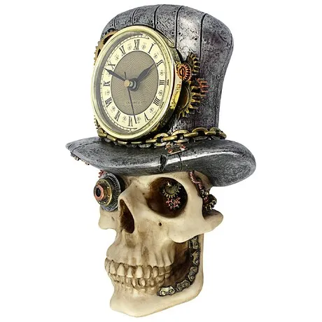 Steampunk Mad Hatter Skull Sculptural Wall Clock