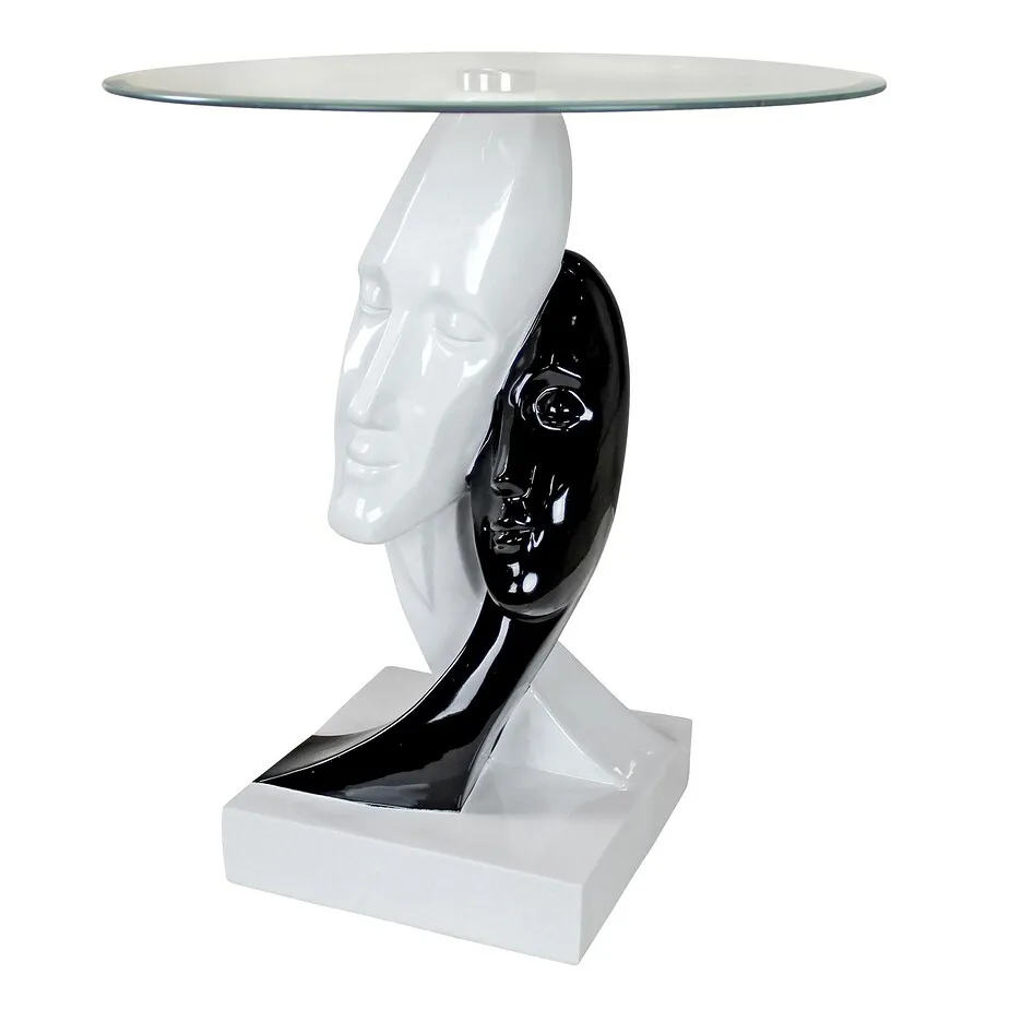 Lovers in Black and White Sculptural Glass-Topped Table