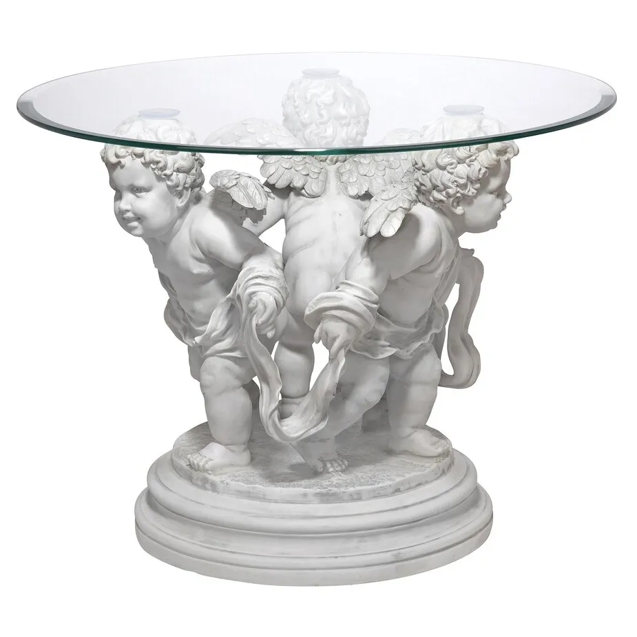 Bernini's Cherubs Glass-Top Sculptural Table