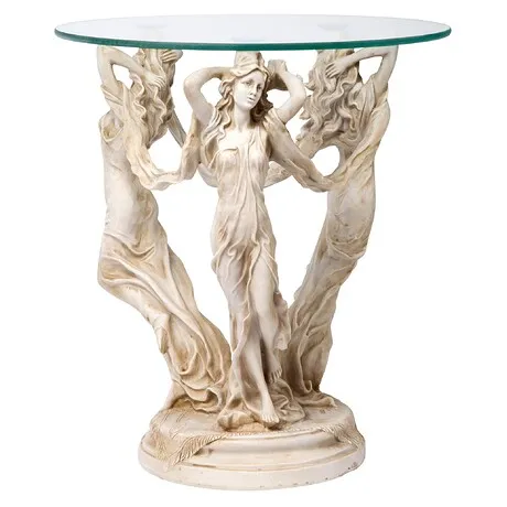Three Muses of Ancient Greece Glass-Topped Sculptural Table
