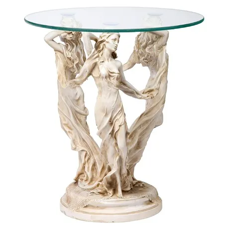 Three Muses of Ancient Greece Glass-Topped Sculptural Table