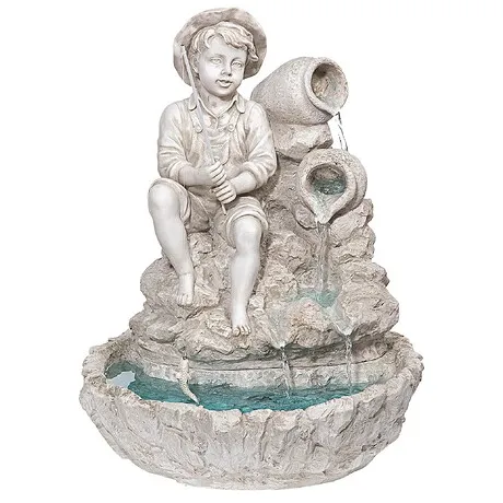 Little Fisherman at the Fishin' Hole Sculptural Tabletop Fountain