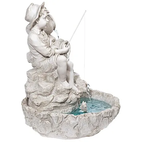 Little Fisherman at the Fishin' Hole Sculptural Tabletop Fountain