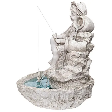 Little Fisherman at the Fishin' Hole Sculptural Tabletop Fountain