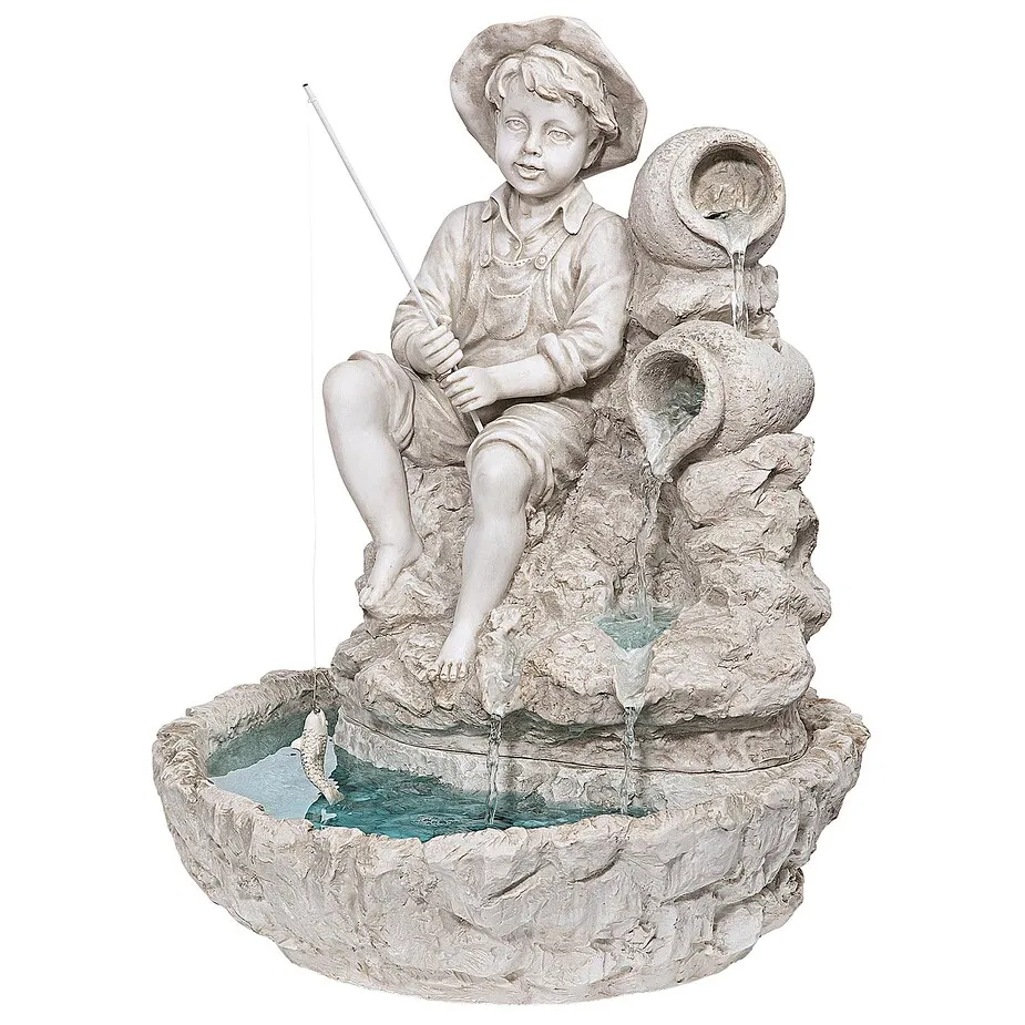 Little Fisherman at the Fishin' Hole Sculptural Tabletop Fountain