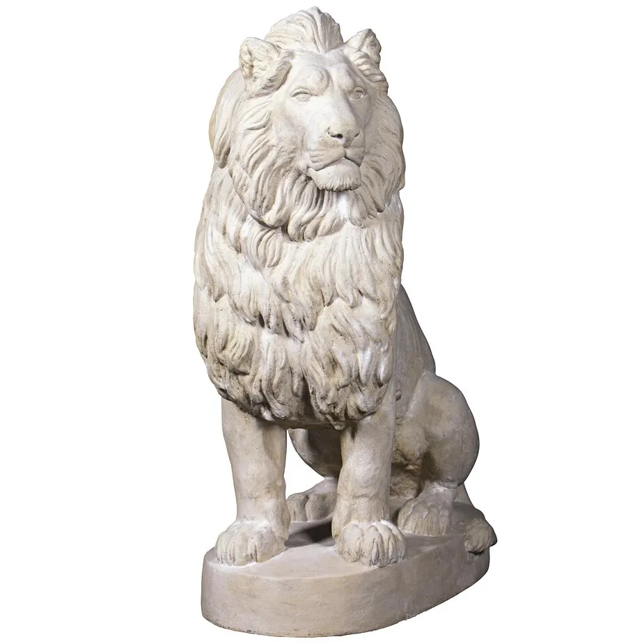Stately Chateau Lion Sentinel Garden Statue: Right