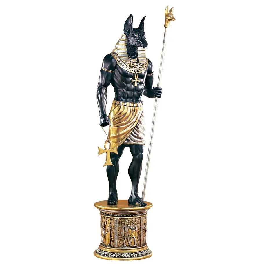The Egyptian Grand Ruler Collection: Life-Size Anubis Statue atop a Temple Column Mount