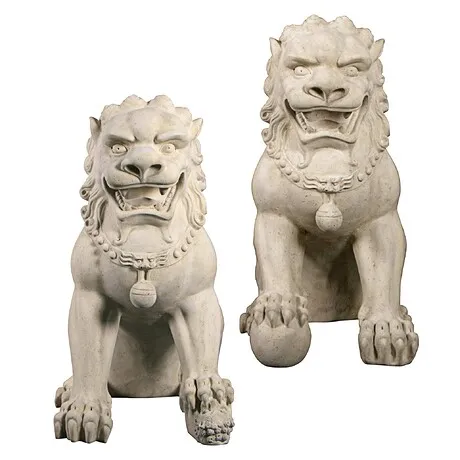 Grand Palace Chinese Lion Foo Dog Statues: Set of Male & Female (alone)