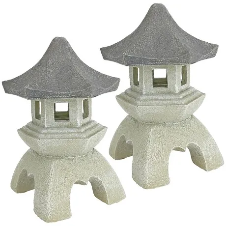 Asian Temple Pagoda Lantern Statue: Set of Two Medium