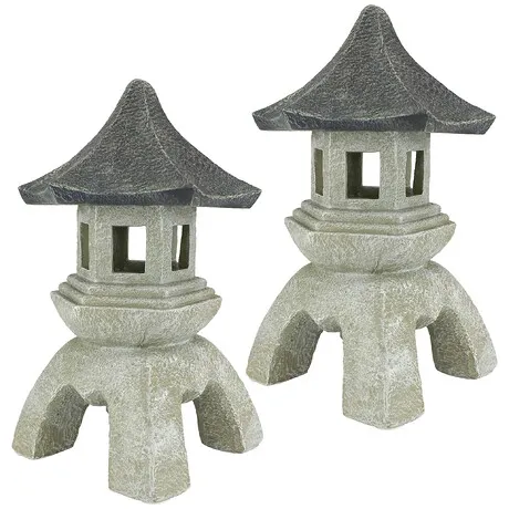 Asian Temple Pagoda Lantern Statue: Set of Two Large