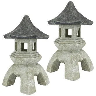Asian Temple Pagoda Lantern Statue: Set of Two Large