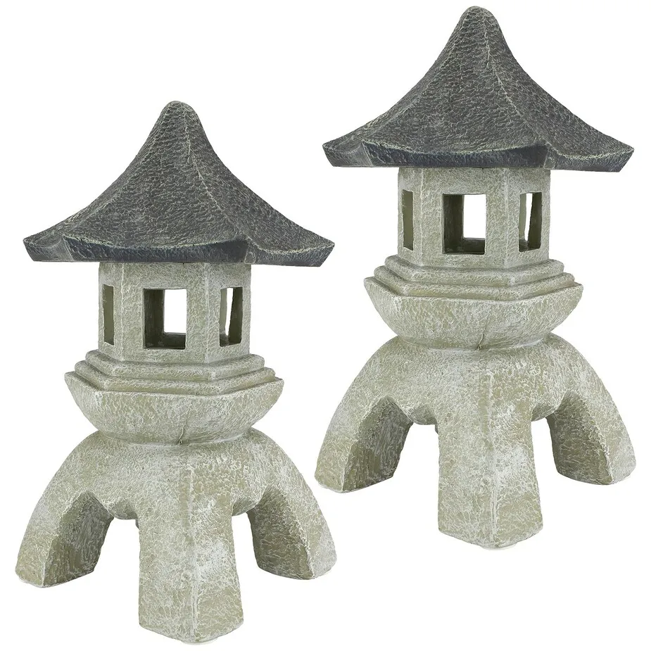 Asian Temple Pagoda Lantern Statue: Set of Two Large