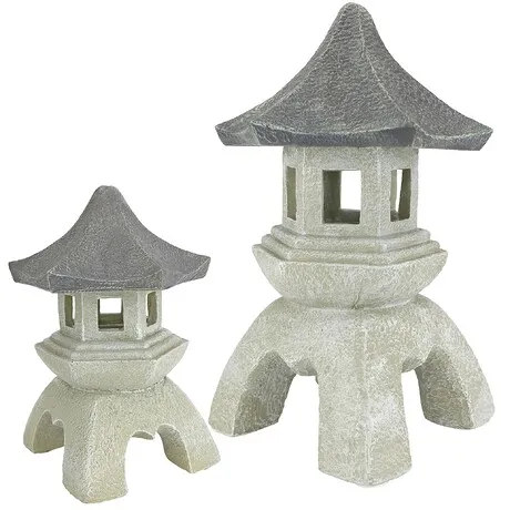 Asian Temple Pagoda Lantern Statue: Set of Medium and Large
