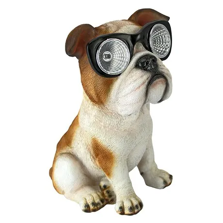Bright Eyes Solar Bulldog Garden Statue
