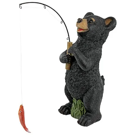 Hooked on Fishing, Black Bear Cub Fisherman Statue