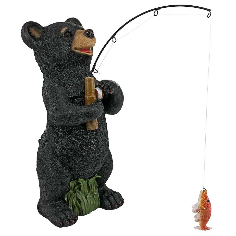 Hooked on Fishing, Black Bear Cub Fisherman Statue
