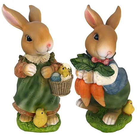 Bunny Hop Lane Mother and Father Rabbit Statues: Set of Two