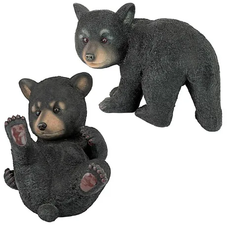 Roly-Poly Black Bear Cub Statues: Set of Two