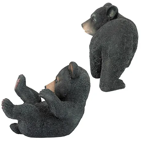 Roly-Poly Black Bear Cub Statues: Set of Two