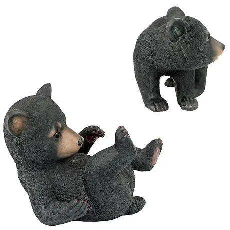 Roly-Poly Black Bear Cub Statues: Set of Two