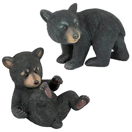 Roly-Poly Black Bear Cub Statues: Set of Two