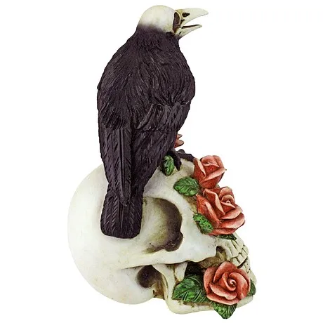 Raven and Roses Day of the Dead Skull Statue